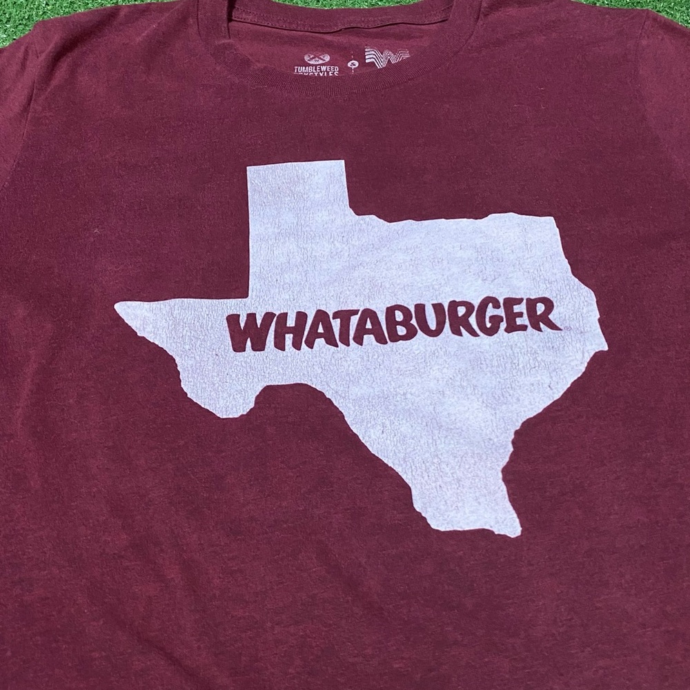 WHATABURGER TEXAS T-Shirt Maroon Size Small Official Merchandise Tumbleweed